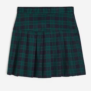 H&M Green & Navy Zipper Adjustable Waist Plaid Mini School Girl Preppy Skirt NWT
